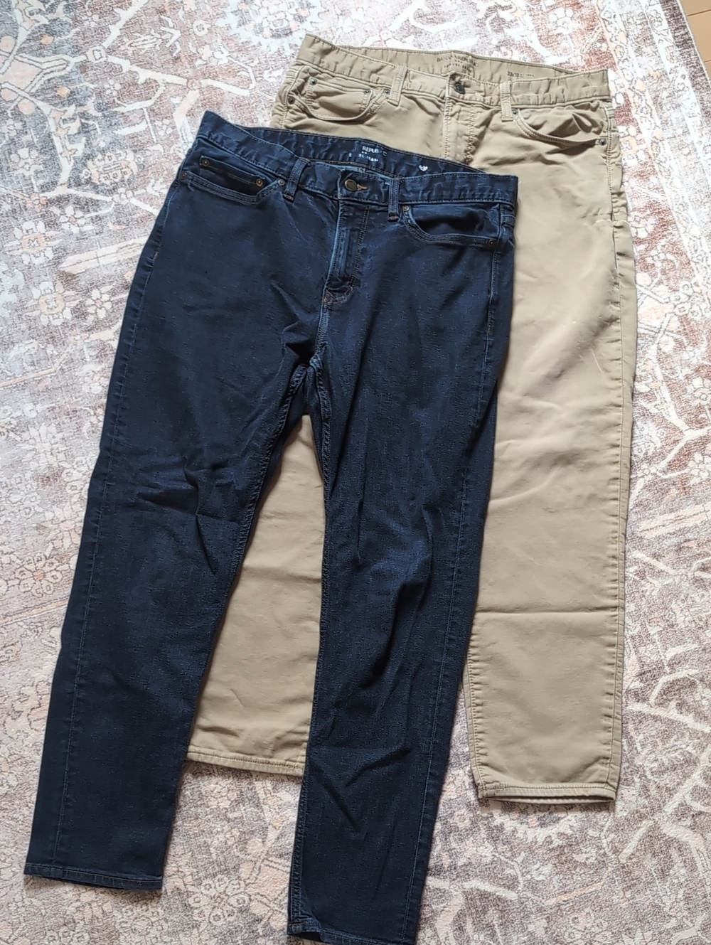 Banana Republic Slim Jeans in Dark Denim and Tan